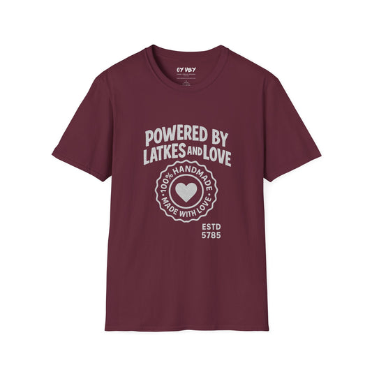 Powered by Latkes and Love - Unisex soft T-shirt, Perfect Gift for Friends, Cool Streetwear for Summer